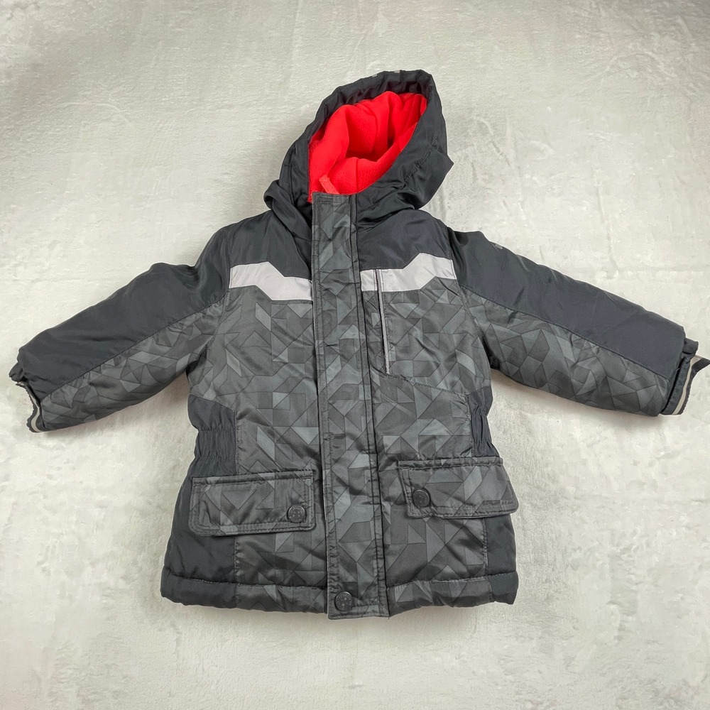 OshKosh Bgosh Toddler Boys Black Geometric Puffer Jacket Red Fleece Lined 24M - Picture 8 of 8
